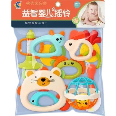 Premium Children'S Teether Early Education Training Set Toy For Baby Hand Teether With Jhunjhuni CN -10 Pc - 1 Set - Rokomari product